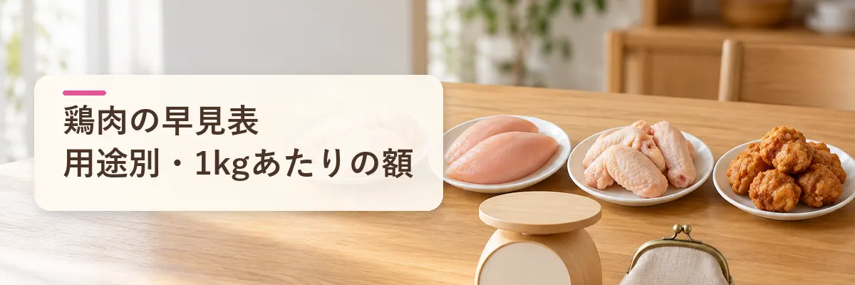 鶏肉の早見表用途別・1kgあたりの額