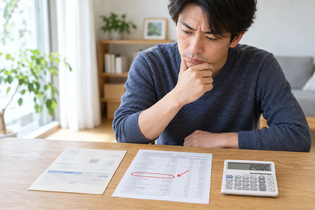 ふるさと納税とiDeCoの併用で上限額が減るか、書類に赤丸をつけて考える人
