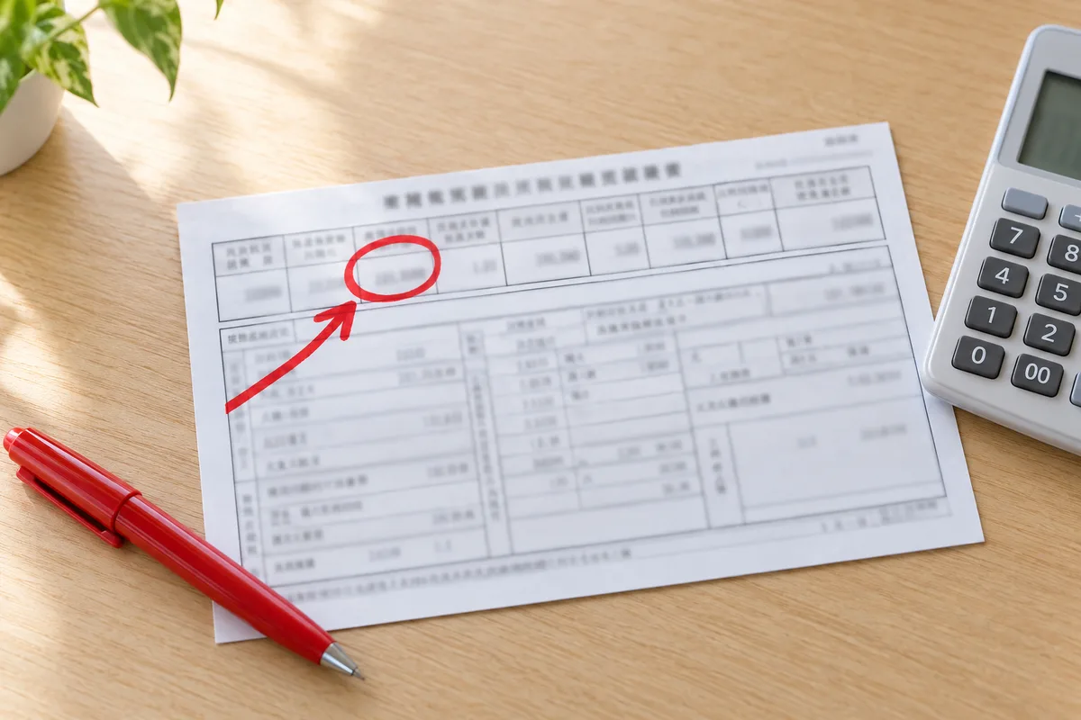 ふるさと納税の上限額に使う源泉徴収票の「給与所得控除後の金額」の欄に赤丸を付けたイメージ