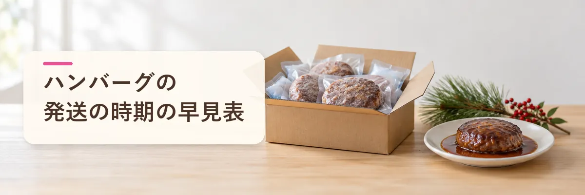 ハンバーグの発送の時期の早見表