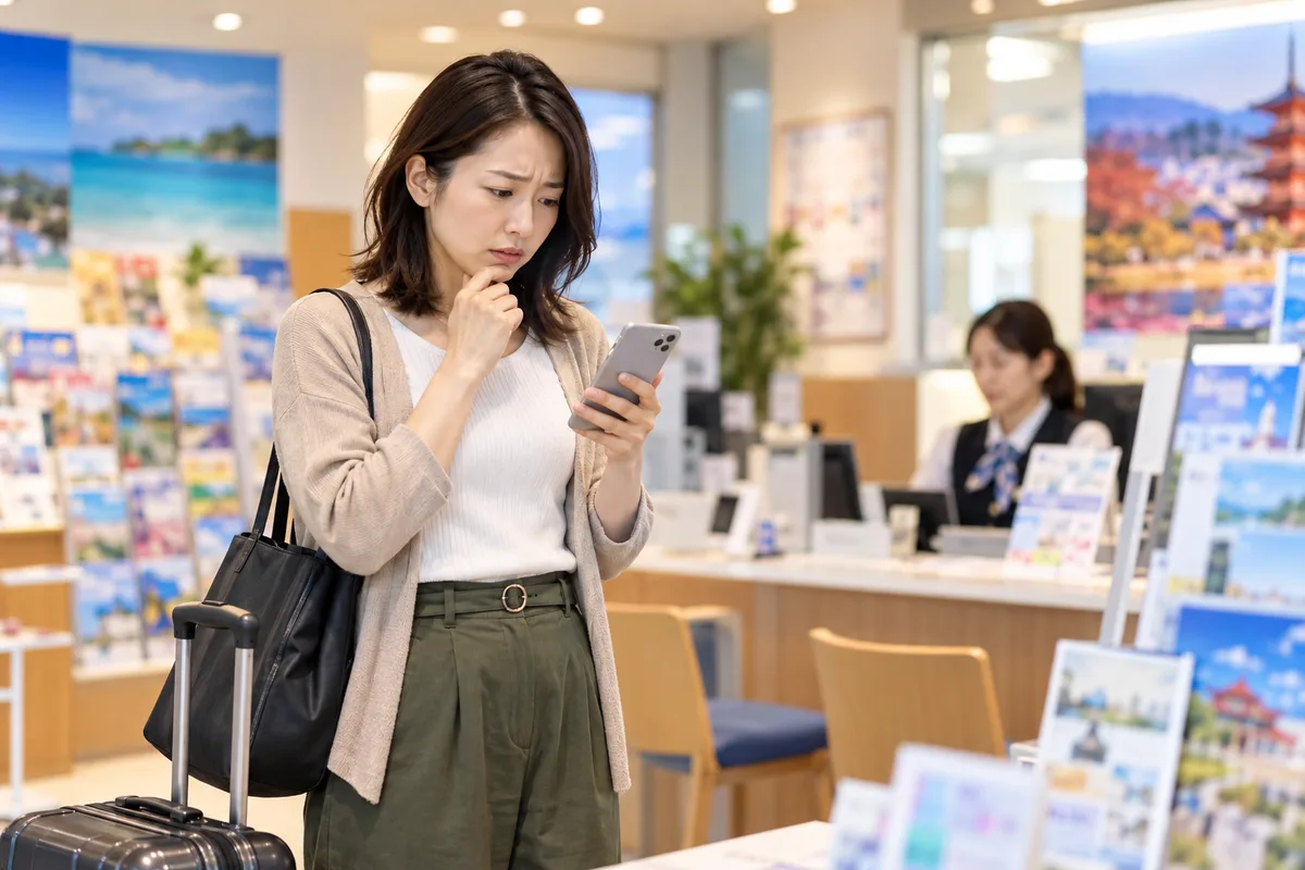 ふるさと納税の旅行クーポンを店頭で使えるか、スマホを見て迷う人