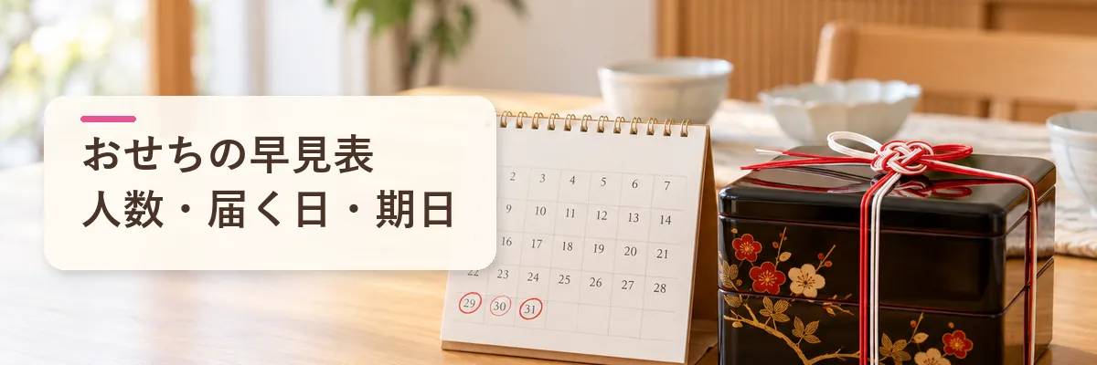 おせちの早見表人数・届く日・期日
