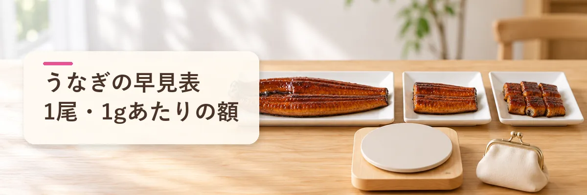 うなぎの早見表1尾・1gあたりの額
